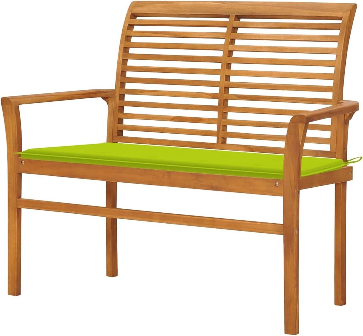 Tuinbank met kussen - Houten bankje buiten - Ontspannen in de tuin - Robuust teakhout - 112 cm - Groen