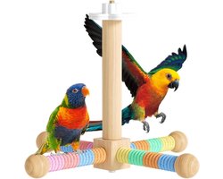 Vogel Zitstok - Parkieten Baars - Vogelkooi Verrijking - Natuurlijk Hout - 21.5 x 16.5 cm - Kleurrijk