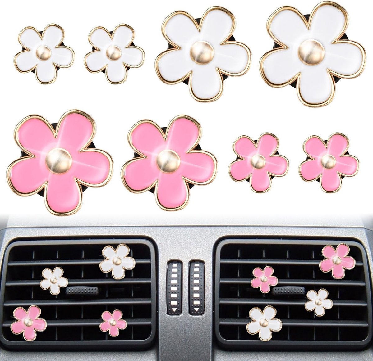 Daisy Bloem Auto Diffuser, 8 Stuks Luchtverfrisser Clips voor Ventilatie, Interieur Decoratie en Aromatherapie Tablets