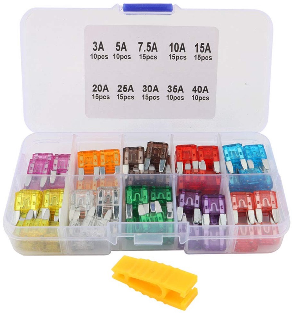 Dailygoody - Mini Blade Fuse Set - Vervangende Fuses - 130 Stuks - Multicolor - Veiligheid en Betrouwbaarheid - Geschikt voor Auto's - Fuse Puller Inb