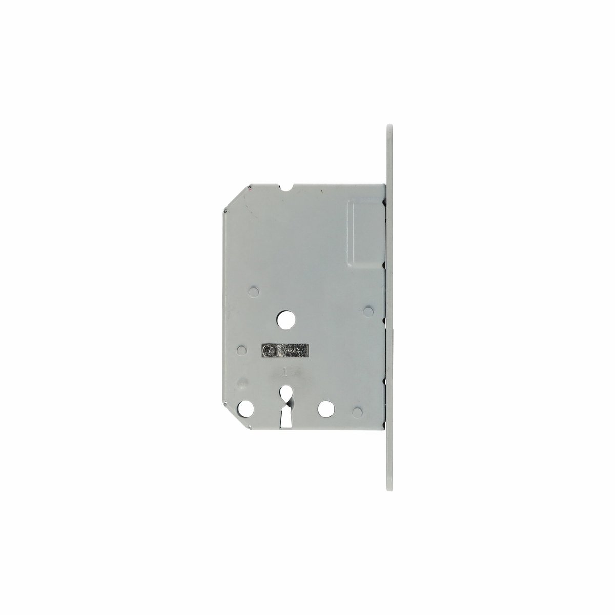 Woningbouw kastslot, sleutelgat 56mm, voorplaat wit gelakt, doornmaat 50mm, inclusief afgeronde verzinkte sluitplaat