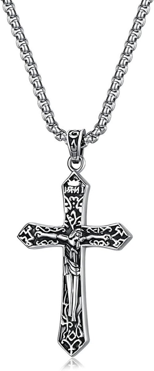 Heren Ketting - RVS Sieraad - Dagelijks Dragen - Kruis Hanger - 60 cm - Zilverkleurig