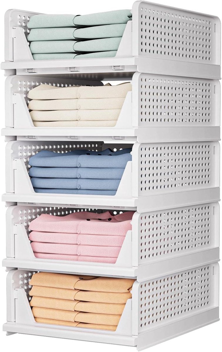 Opvouwbare Opbergdozen - Kast Organizers - Opbergen Kleding - Stapelbaar Ontwerp - 5 Stuks - Wit