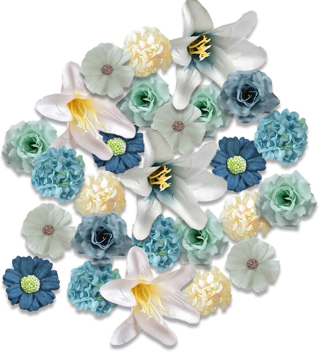 40 Stuks Kunstbloemen voor Decoratie, Realistische Rozen en Margrieten, Zijde Hydrangea voor Bruiloften en Feestjes (Blauw)