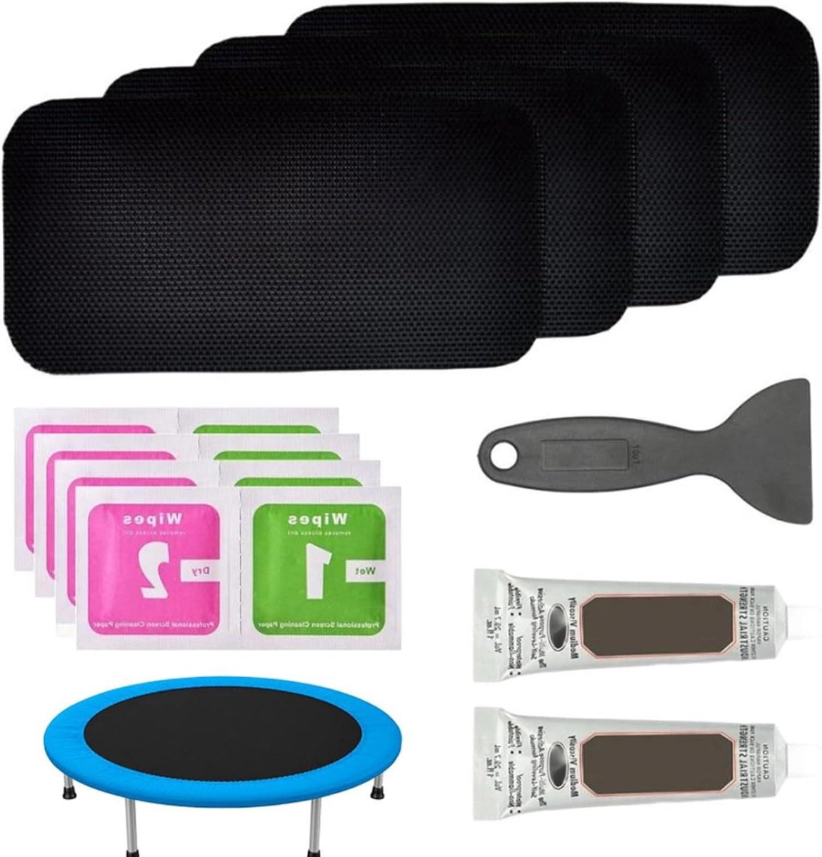 Trampoline Reparatieset - Springmat Patch - Trampoline Herstellen - Professionele Materialen - 10x20 cm - Zwart