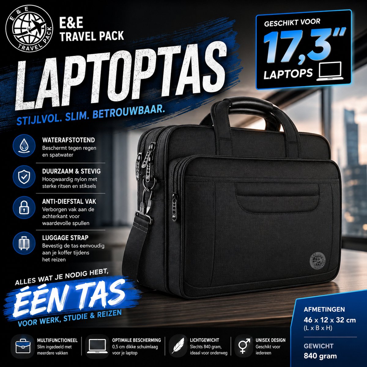 Multifunctionele Premium Laptoptas 17,3” – Voor Studie, Werk & Zakenreis-E&E Travel Pack Laptoptas 17,3” – Voor Studenten, Reizigers & Werk-Voor Studenten, Docenten, Reizigers & Kantoor-17 inch laptop Voor Iedereen On-the-Go