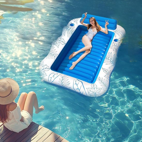 Opblaasbaar Zwembad - Watermatras Lounge - Ontspannen Zomer - Geïntegreerde Bekerhouders - Groot Formaat - Blauw — afbeelding 2