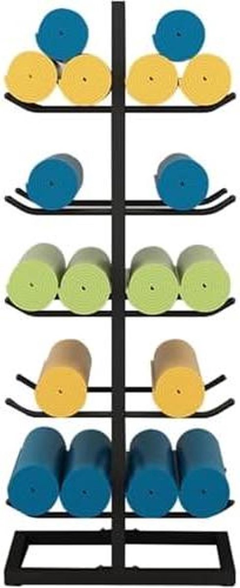 Fitness Organizer - Mattenhouder Standaard - Sportspullen Opbergen - Vrijstaand Zonder Boren - 40-60 cm Breed - Zwart