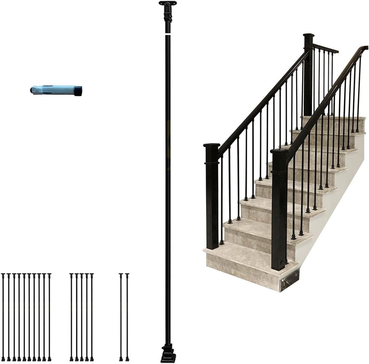 Trapleuning Spindels - Binnen Balusters - Huis Decoratie - Verstelbare Houders - Set van 10 - Zwart