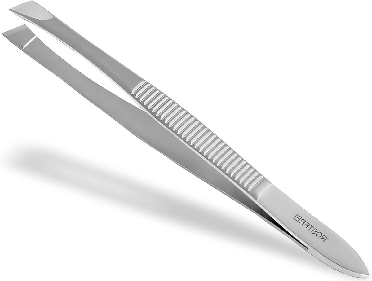 Pincet schuine kop - Ontharingspincet precisie - Wenkbrauwen stylen - Roestvrij staal - 8 cm - Zilver