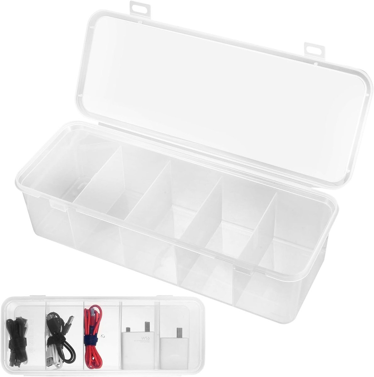 Kabelbeheerdozen met 5 Compartimenten, Transparante Oplossing voor Oplaadkabels en Snoeren, Desk Organizer voor een Opgeruimde Werkplek