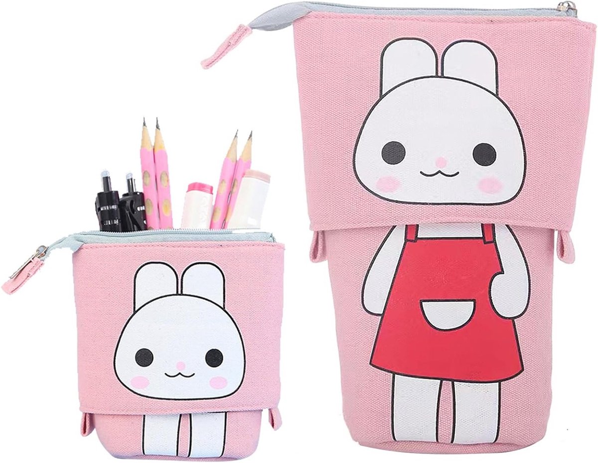 Staande Pennenzak voor Katten, Retractable Design, Canvas Stationery Organizer met Schattige Kattenprint