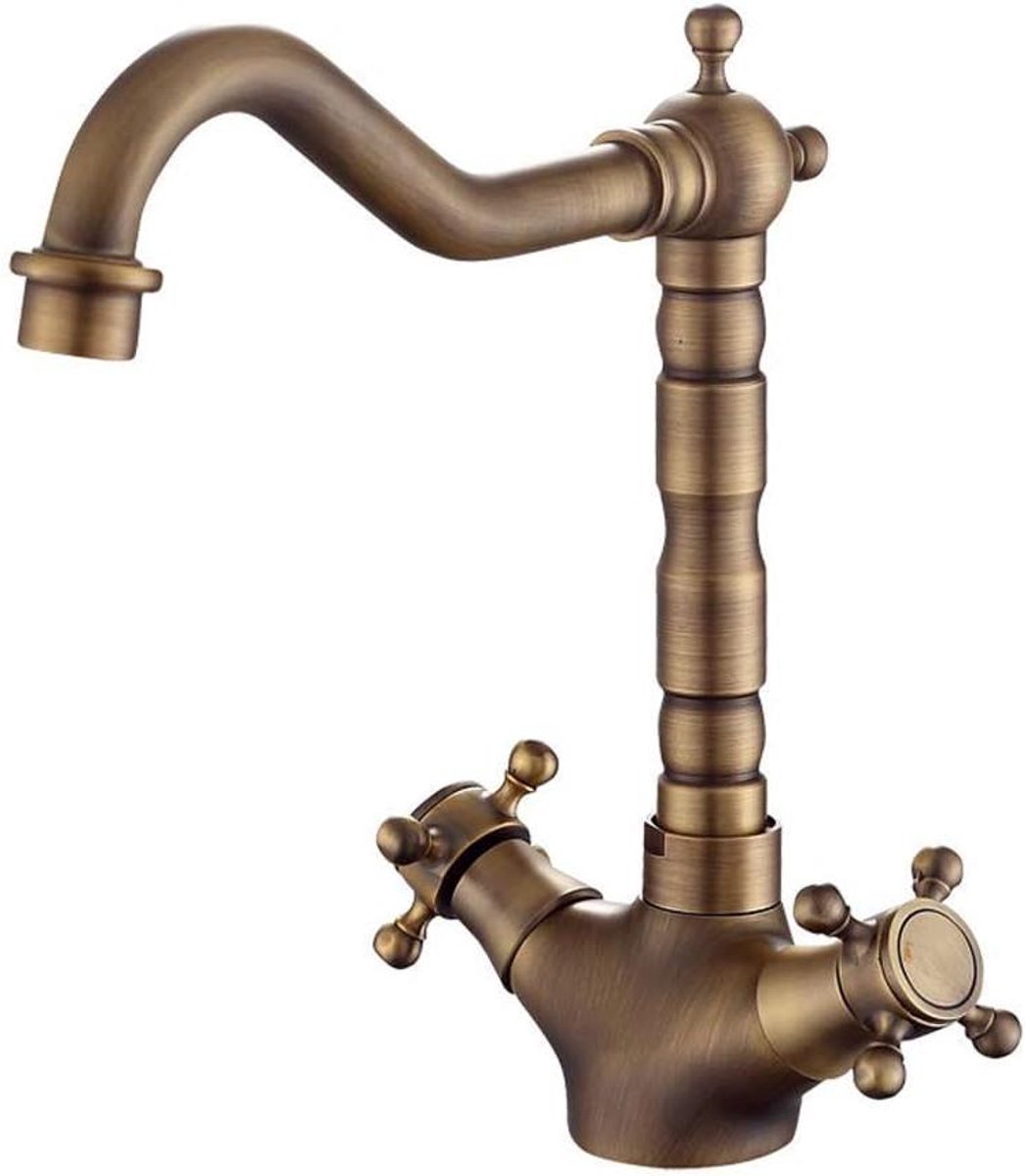 Keukenkraan Messing - Aanrechtkraan Vintage - Warm Koud Water - 360 Graden Draaibaar - Hog