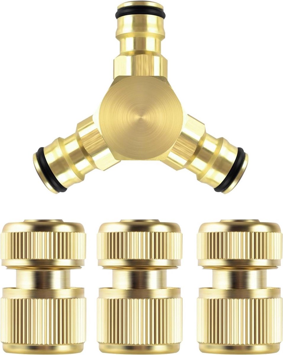 Messing Slangkoppelingsset - Tuinslang Verdeler - Tuinirrigatie - Y-Stuk Aftakconnector - 1/2 Inch - Messing