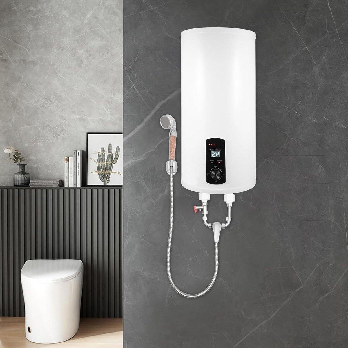 Elektrische boiler - Warmwaterketel - Direct warm water - Met kraan en douchekop - 50 liter - Wit
