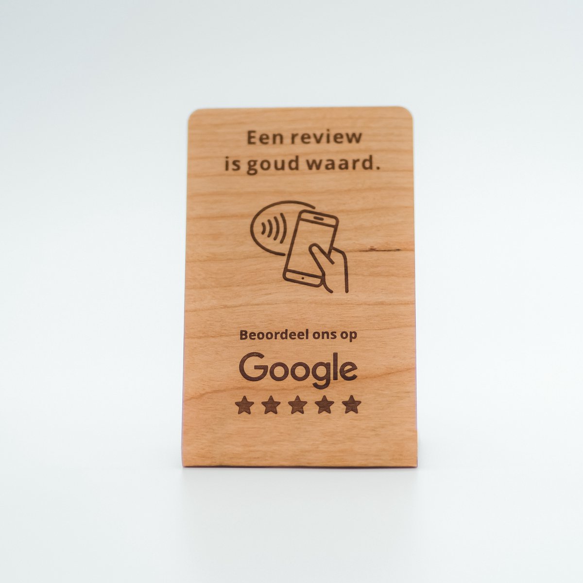 Happy Cards Houten Editie - Google Review Kaart - NFC Review Tool - Quote ‘Een review is goud waard.’