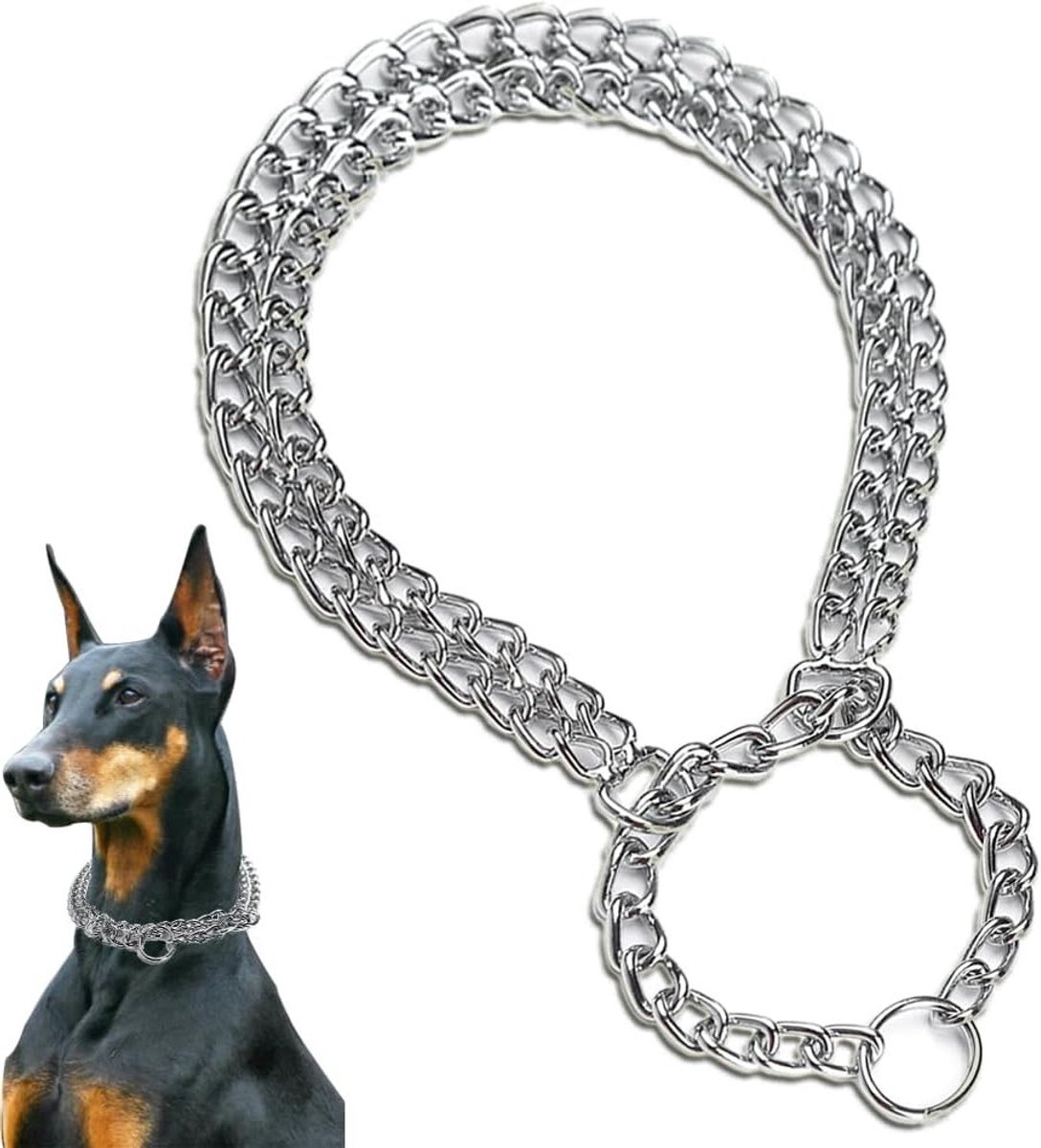 Dubbele Rijen RVS Hondenketting, Ideaal voor Kortharige Rassen, 60 cm Lang en Duurzaam