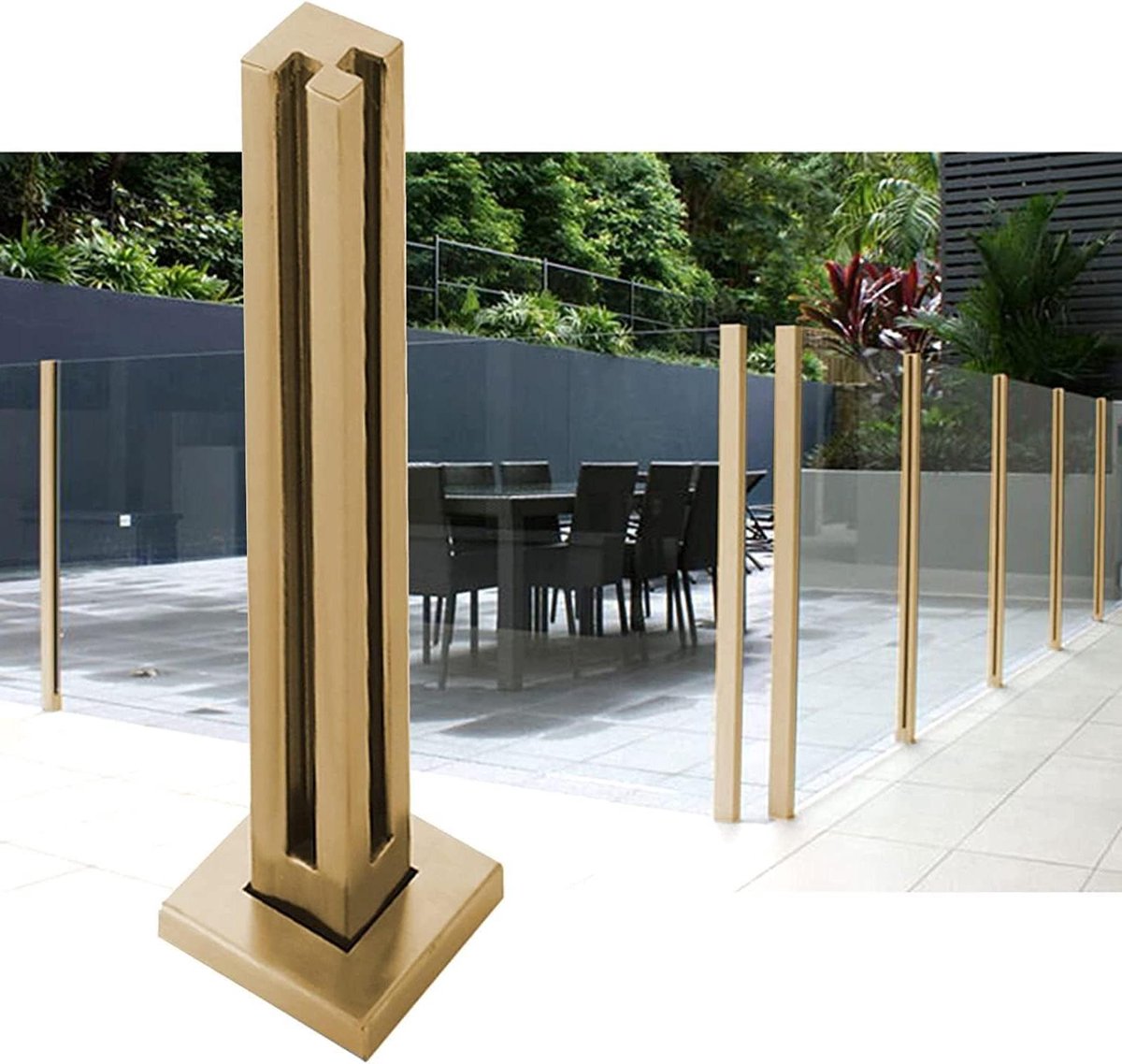 Glazen Balustrade Paal - RVS Paal - Terras Afscheiding - Eenvoudig te Installeren - 10/12 mm Glasdikte - Goud