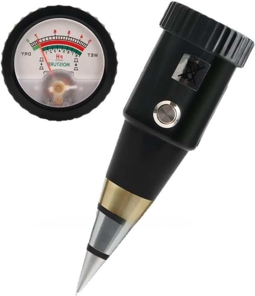 Bodem pH en Vochtmeter - Tuinmeter Bodemanalyse - Plantenverzorging Optimaliseren - Dubbele Bodem Analyse - 16.5 cm - Zwart