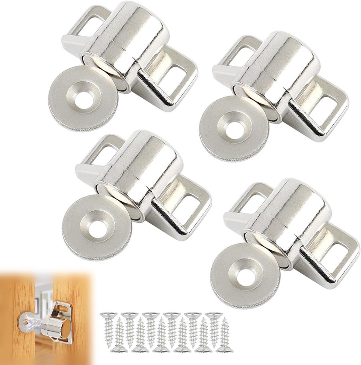 Magnetische Deurvangers - Magneetsluitingen Kast - Kasten Sluiten - Sterke Zinklegering - 4 stuks - Zilver