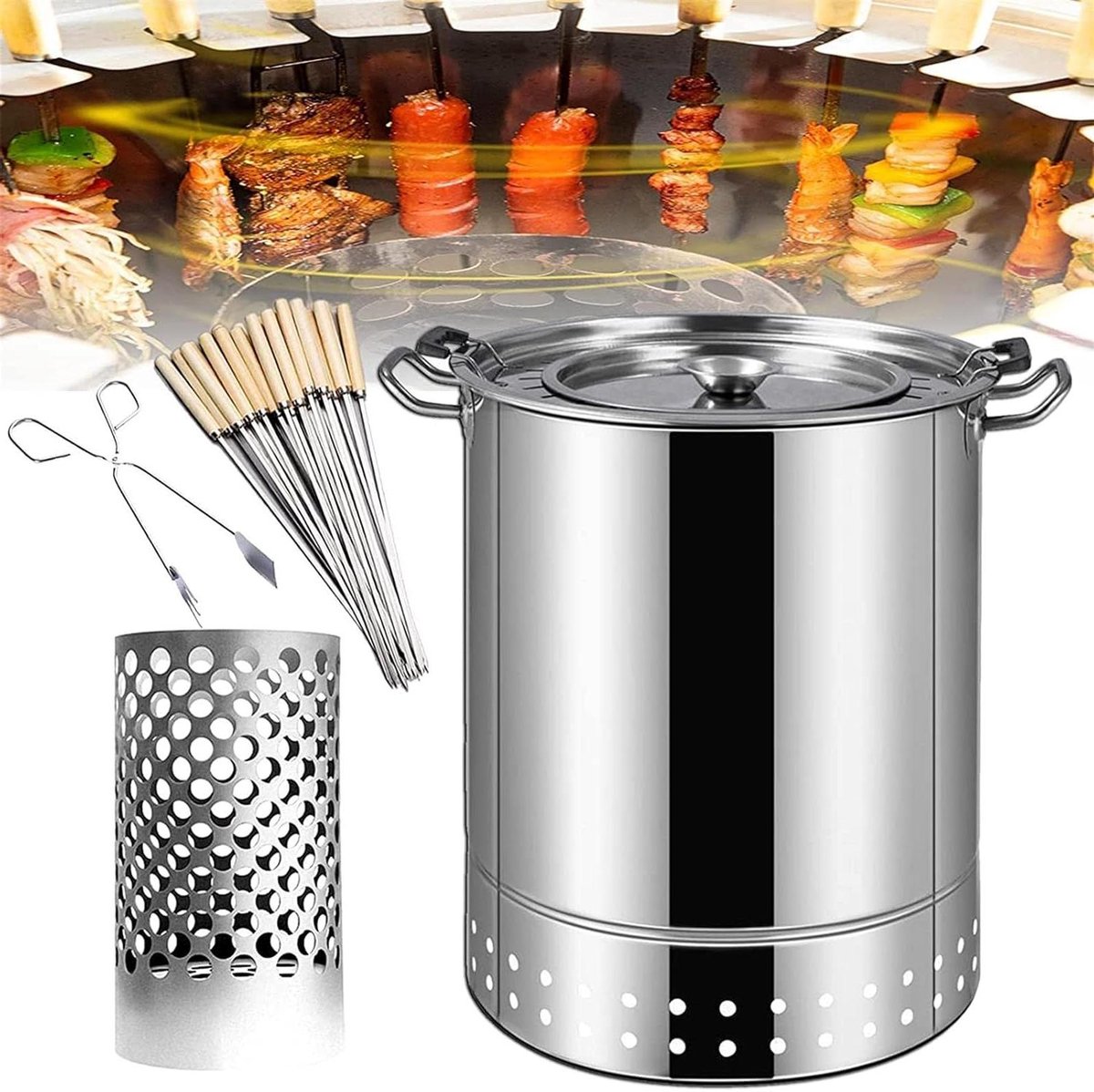 BBQ Grill Vat - Smoker Barrel - Buiten Koken - Olie & Kool Separatie - 40x31 cm - Zilver