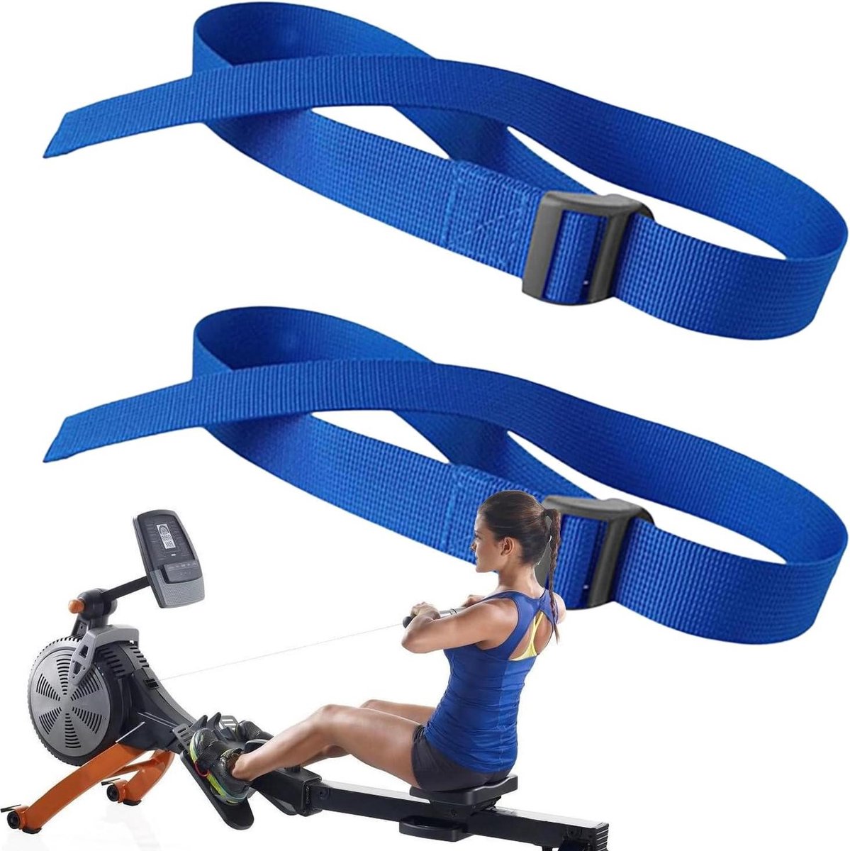 Voetriemen Ellipsentrainer - Pedaalbanden Roeiapparaat - Fitness Training - Verstelbare Nylon Banden - 75 cm - Blauw