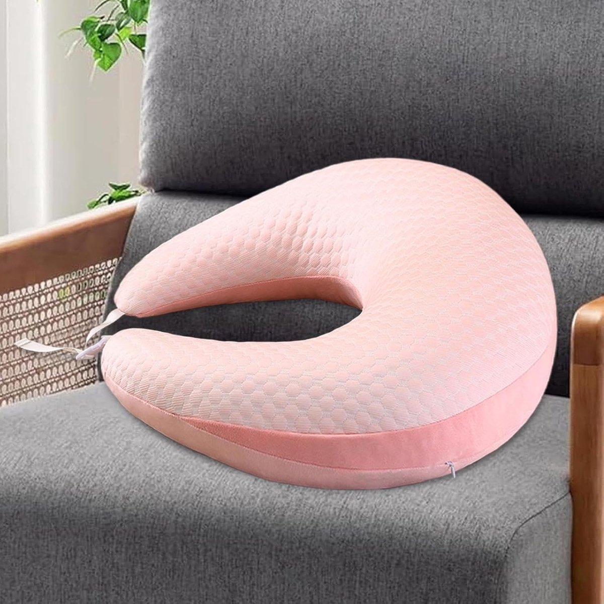 Leeskussen Met Armsteun - Schootkussen Ondersteuning - Comfortabel Lezen - Afneembare Wasbare Hoes - 60x55x20 cm - Roze