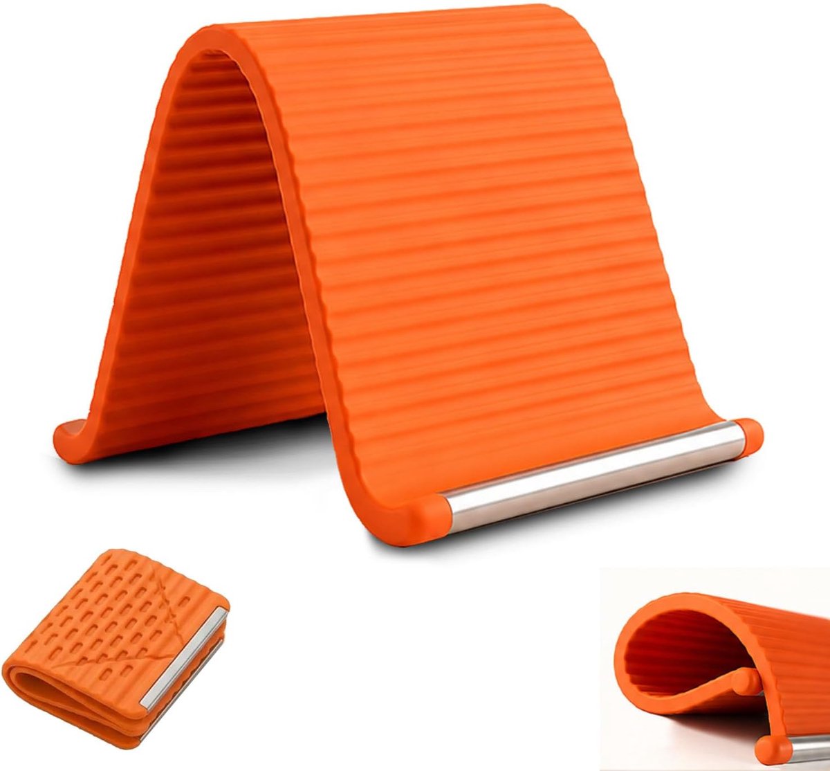 Ulisem - Telefoonstandaard - Opvouwbaar siliconen aluminium - 2026 flexibel design - In elke vorm buigbaar - Universele anti-slip houder - Voor thuis, kantoor en reis - Draagbaar en lichtgewicht - Oranje