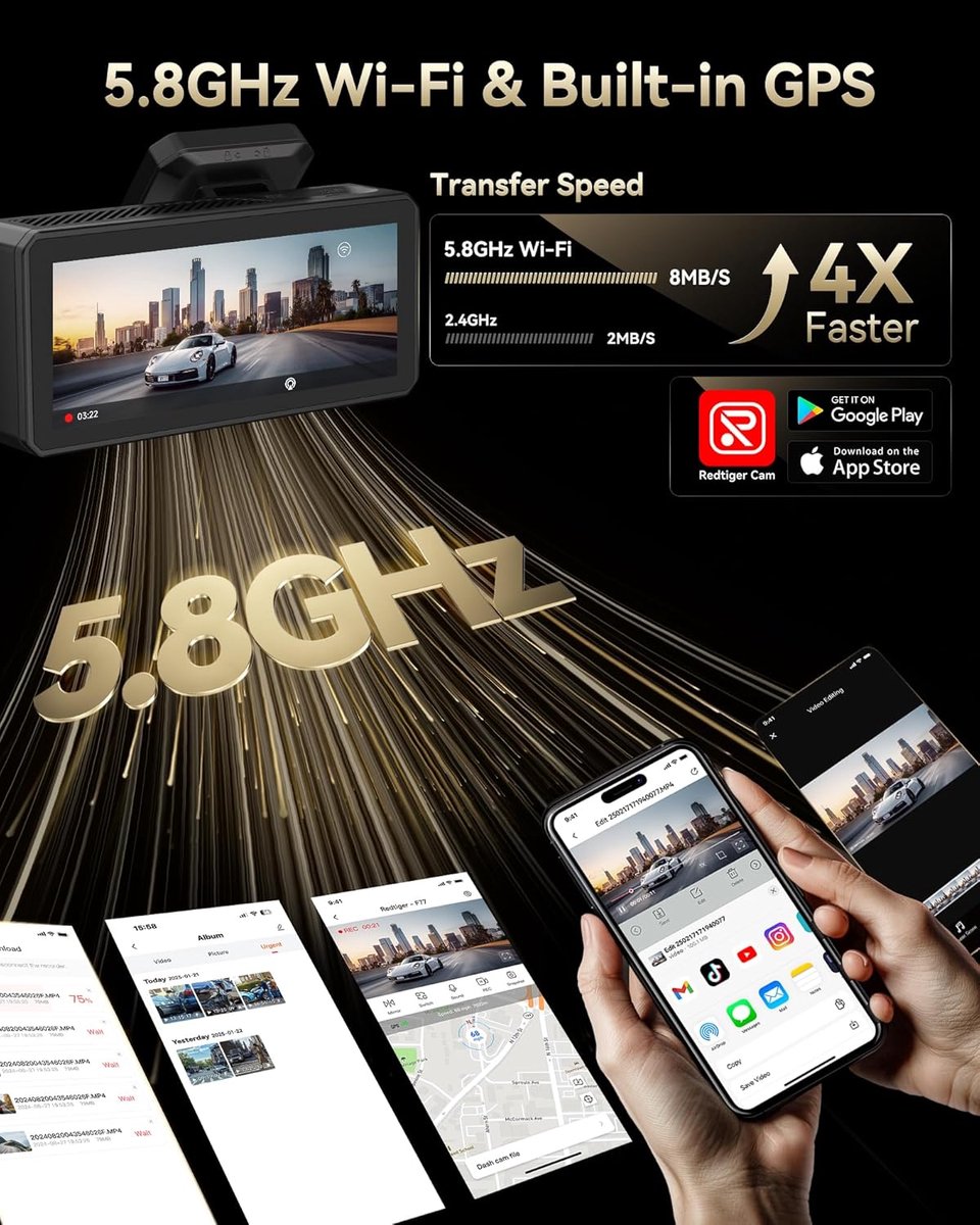 RedTiger F77 VO2 - Dual Dashcam voor auto - Ultra 4K & 4K - Voor en Achter Camera - 2026 model - Met Touchscreen - WiFi en GPS - 4.0 Inch met App - Sony Sensor Nachtzicht - Dashcams - Parkeerbewaking - G Sensor - Loop opname - 128GB Intern geheugen thumbnail 4