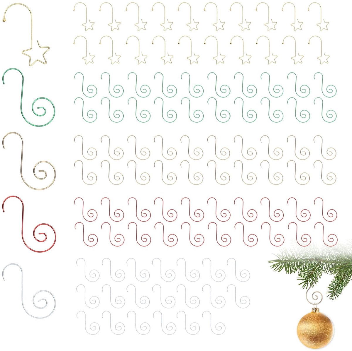 Dailygoods- Kerst Ornamenten 100 Stuks - Metalen Haken - Stervormige Hangers - Decoratieve Ophanghaken - Voor Kerstboomdecoraties - Stevig Metaaldraad - Kersthaak
