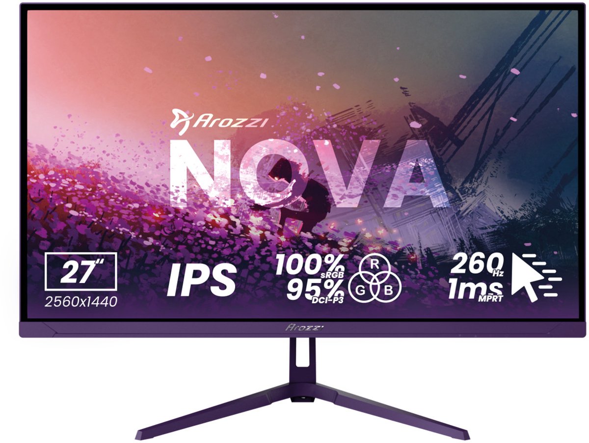 Arozzi Nova 27" Gaming Monitor - QHD IPS - 260Hz - Paars