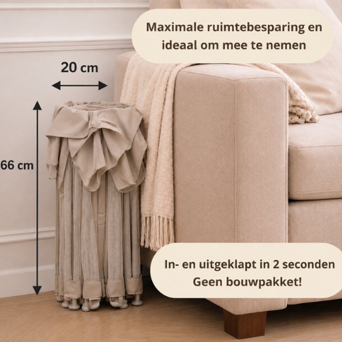 Broyari® Grondbox Baby 180x180 cm – Extra Grote Speelruimte – Binnen 2 Seconden Inklapbaar – Inclusief Speelmat & 50 Speelballen – Opvouwbare Speelbox – Grondbox XL - Beige – foto 5