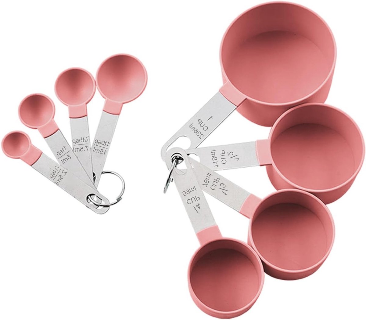 Set van 8 Maatlepels en 4 Maatbekers met RVS Handvat, Perfect voor Koken, Bakken en Vloeib