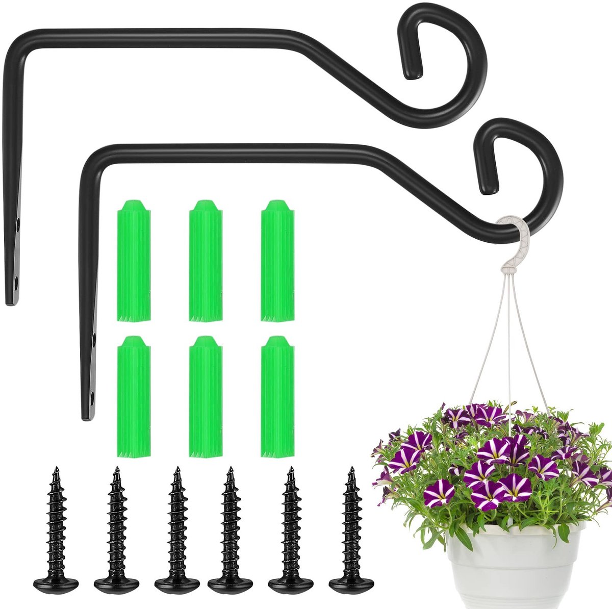 Dailygoods- Plantenhouder 2 stuks - Wandhouder - Hangplant - IJzer - Bevestigingsschroeven - Duurzaam - Zwart