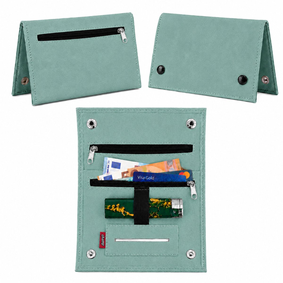 Champ Shag Etui - Tabak Etui - Kunstleer - 4 Vakken - Aanstekerhouder - Lichtblauw