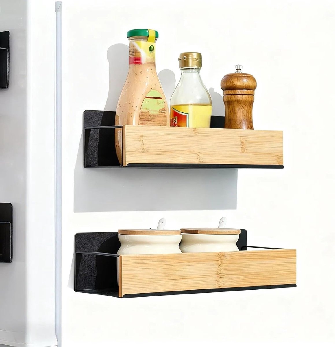 Magnetische Kruidenset van 2 Stuks, Carbon Staal, Muurbevestiging Vrij, Voor Koelkast en Magnetron, Handig en Ruimtebesparend