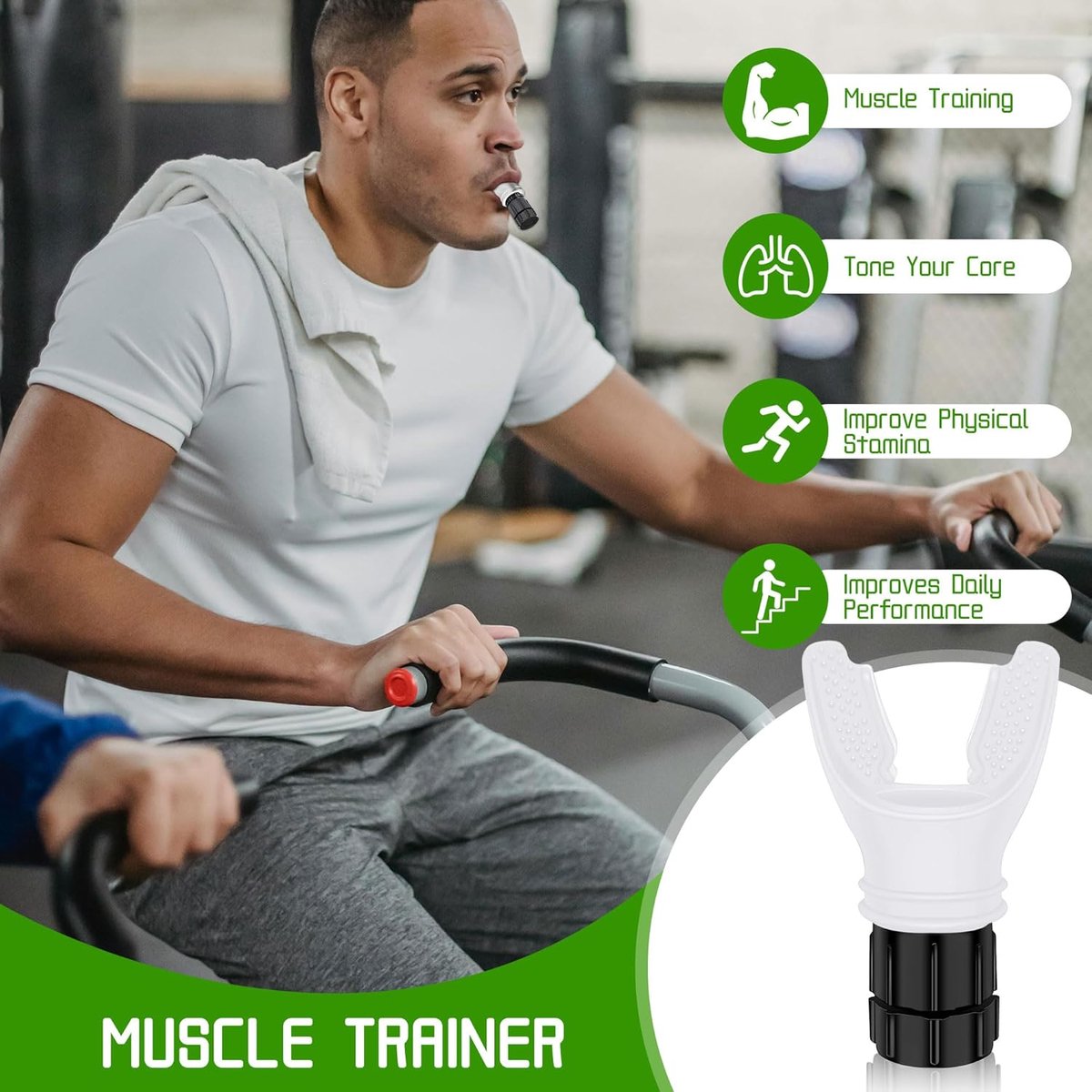 Ademhalingstrainer - Fitnessapparaat - Uithoudingsvermogen Verhogen - Instelbare Weerstand - 10.6 x 6.2 cm - Wit