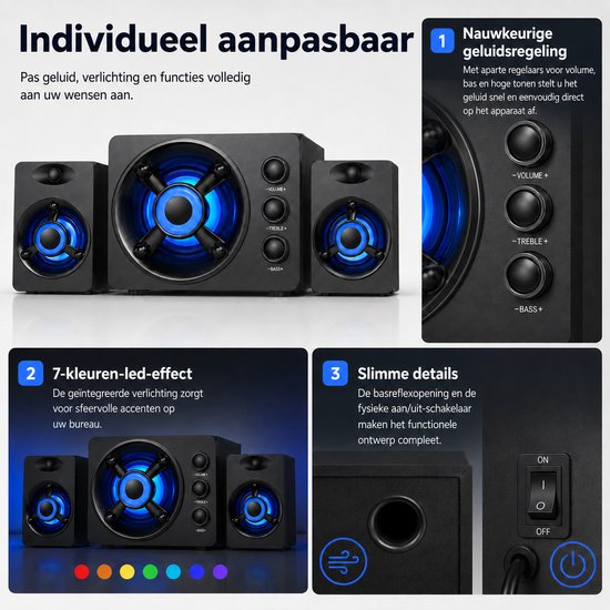 Gloovon - Luidspreker - Boekenplan Luidsprekers - Luidspreker Standaard - Luidsprekers voor PC - Bluetooth - 3.5mm Audio Kabel - Zwart van Gloovon — afbeelding 3
