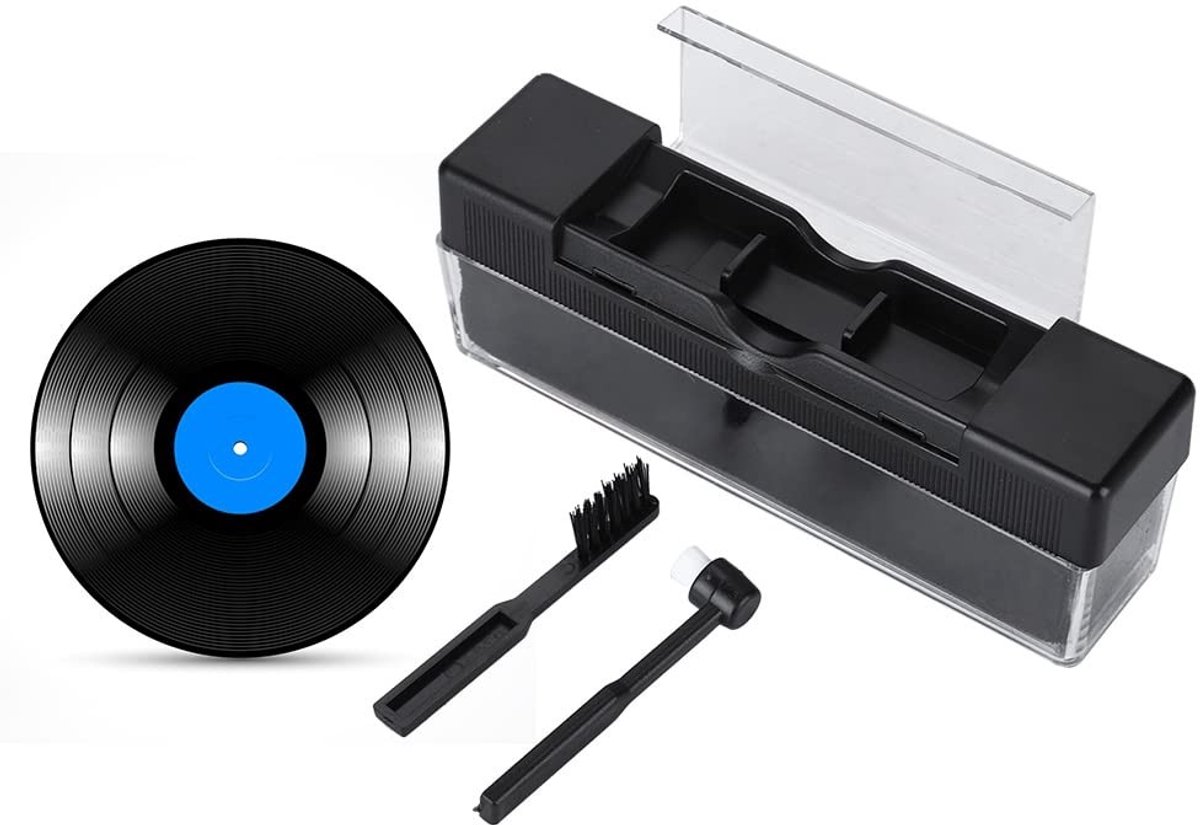 Dailygoods- Platenborstel Antistatisch - Platenborstel Vinyl - Reinigingsset - Inclusief Naaldborstel - Flanel - 12,5 x 4,5 cm - Platenreiniger