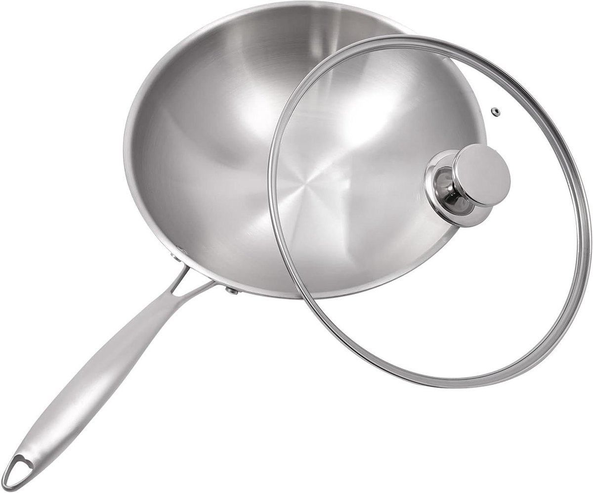 Roestvrijstalen Koekenpan - Koekenpan met Deksel - Koken voor Gezinnen - Non-stick Coating - 30 cm - Zilver