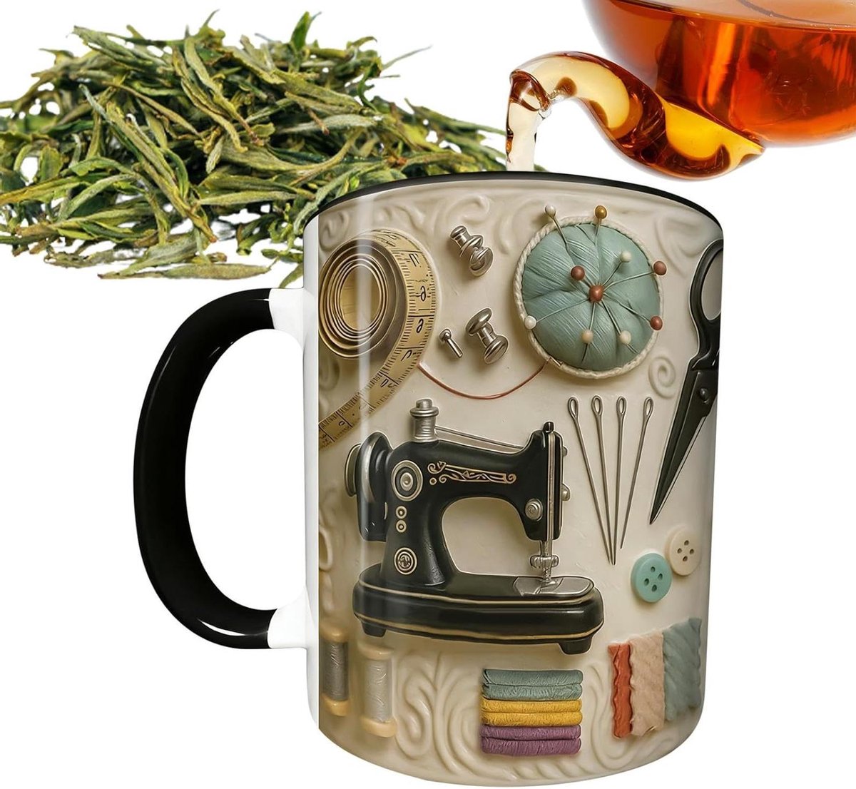 Keramische Mok Theekop Koffiemok Drinken Genieten Naaimachine Design 300 ml Grijs