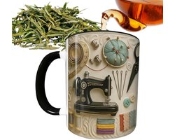 Keramische Mok - Theekop Koffiemok - Drinken Genieten - Naaimachine Design - 300 ml - Grijs