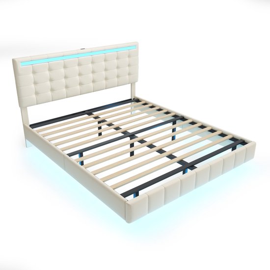 Tweepersoonsbed 160x200 Cm Zwevend Bed Met LED verlichting En 2 USB tweepersoonsbed-160x200-cm-zwevend-bed-met-led-verlichting-en-2-usb