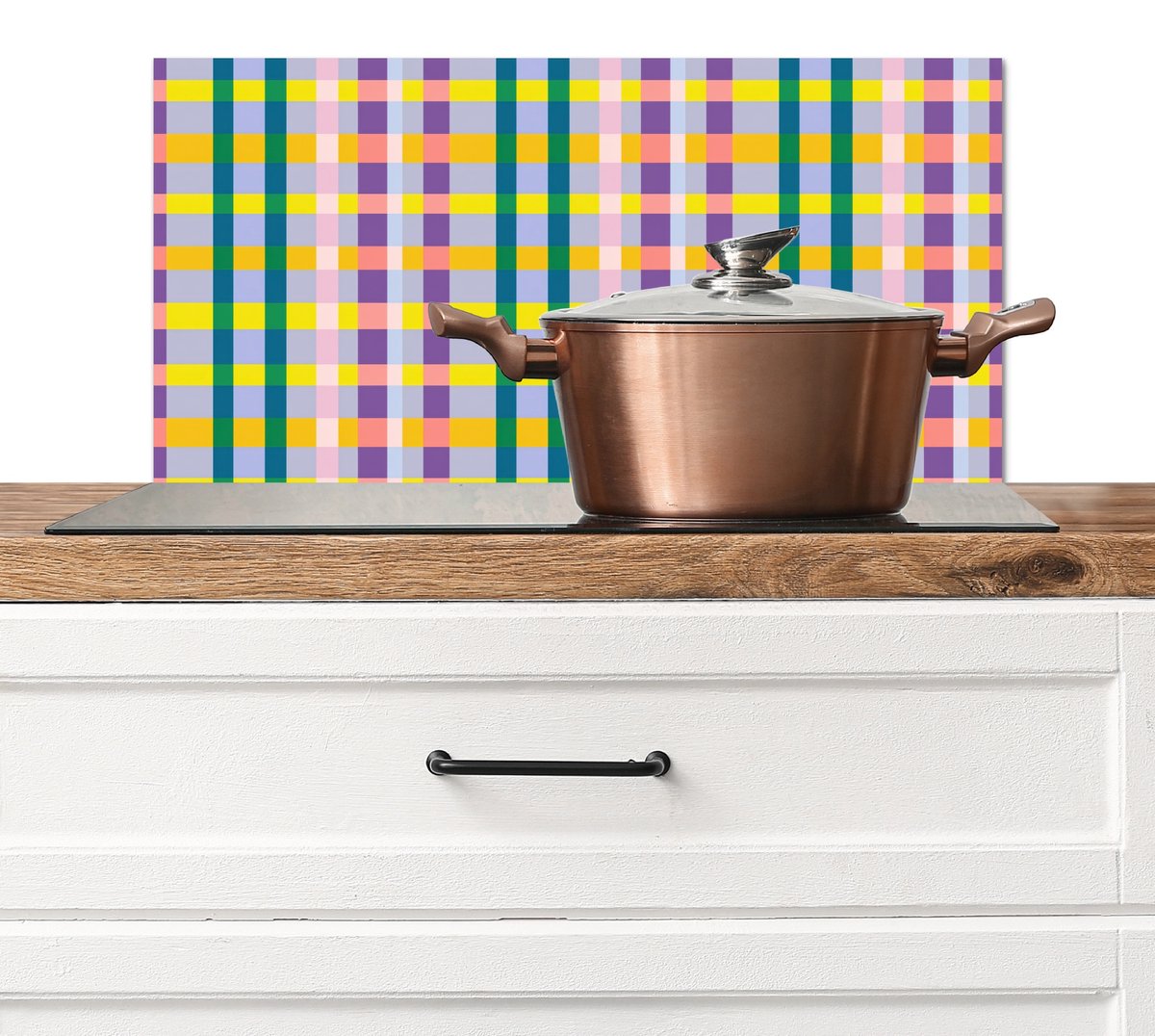 KitchenYeah Spatscherm keuken 60x30 cm Kookplaat achterwand Ruit Patroon Kleurrijk Muurbeschermer Spatwand fornuis Hoogwaardig aluminium