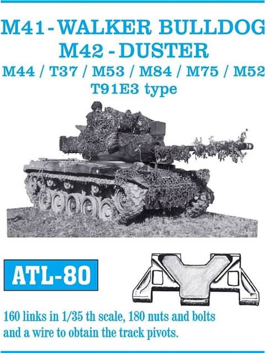 Friul ATL-80 - M41 -Walker Buldog, M42-Duster/ M44/ T37/ M53/ M84/ M75/ M52/ T91E3 Type - Metalen Rupsbanden 1:35 - Volledig Zelf Te Monteren