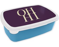 Broodtrommel Blauw - Lunchbox Oh hi - Paars - Minimalistisch - Brooddoos 18x12x6 cm - Brood lunch box - Broodtrommels voor kinderen en volwassenen