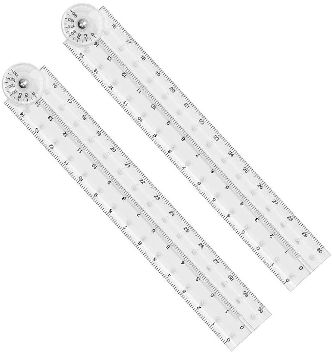 Dailygoods- Opvouwbare Liniaal 2 Stuks - Transparant - Flexibel - Kunststof - Milieuvriendelijk - Geschikt voor School/Kantoor - Vouwliniaal
