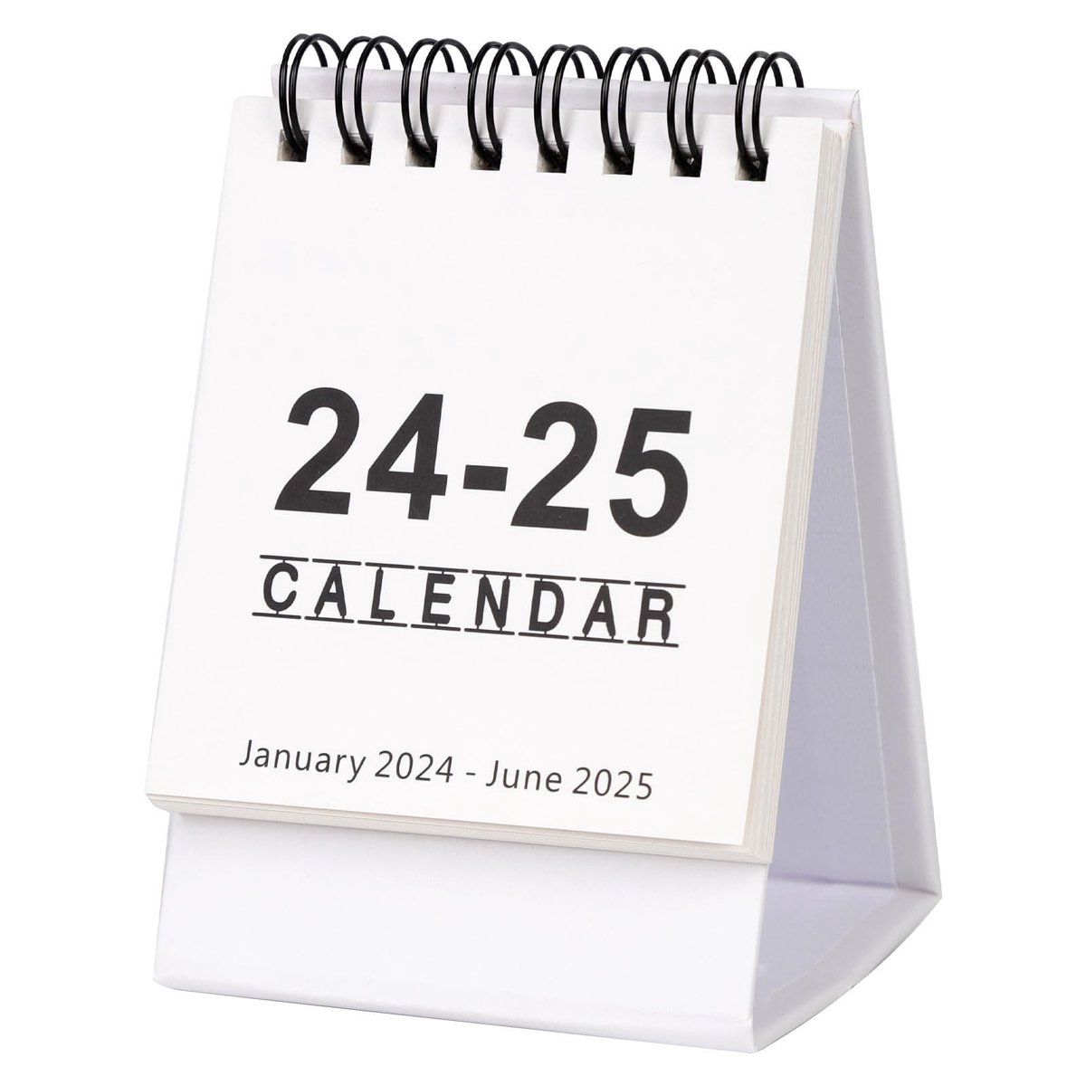 Dailygoods- Bureaukalender 2024/2025 Staand - Mini Kalender - Kleine Desktopkalender - 18 Maanden - Wit - Koperpapier 11,3 x 7,6 cm