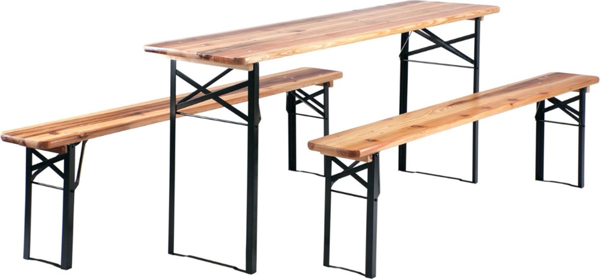 QIN® Biertafel - Biertafels - Biertafelset - 172x49x12cm - Natuurlijk - Bruin - 117cm x 105cm x 77cm