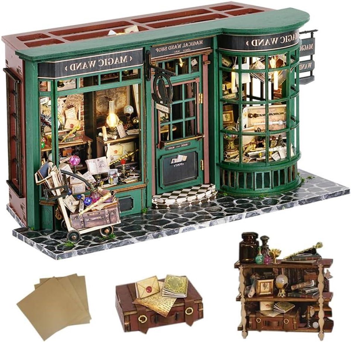 Miniatuur Poppenhuis - Houten Huis Kit - Hobby Knutselen - Met Stofhoes - 1:24 Schaal - Magische Winkel